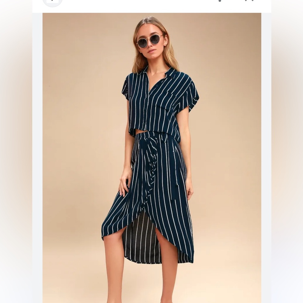 Billabong “so right” navy striped wrap midi skirt